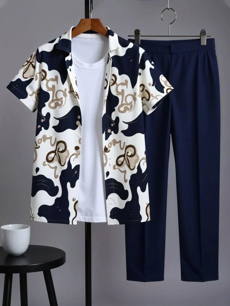 Men’s 3-Piece Casual Set (Navy Print)